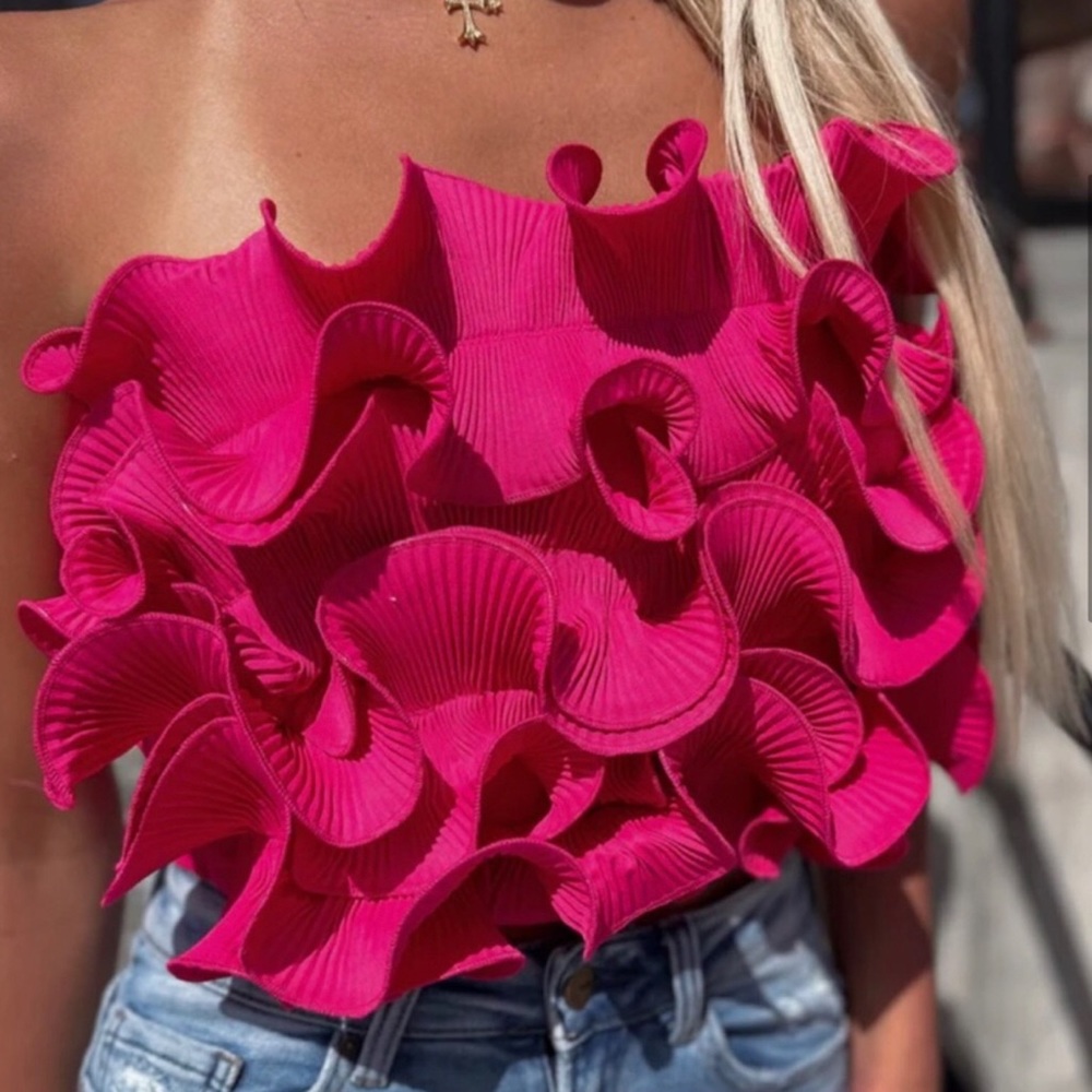 ZARA RUFFLED CROP TOP BLOGGERES FAVORITE - Picture 5 of 9